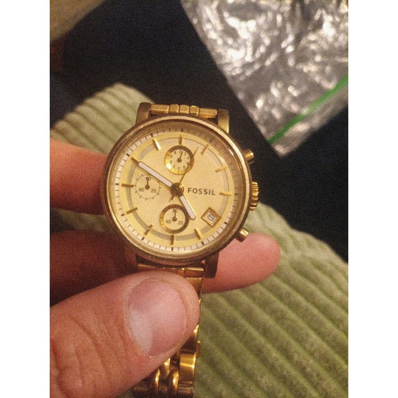 Lot of 2 Women\'s Fossil Watches Gold Chronograph ES2197 & Tortoise Shell ES2795